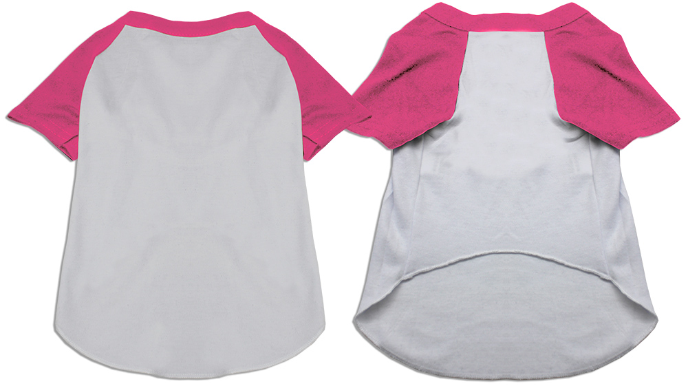 Raglan Baseball Pet Shirt White with Bright Pink Size Medium